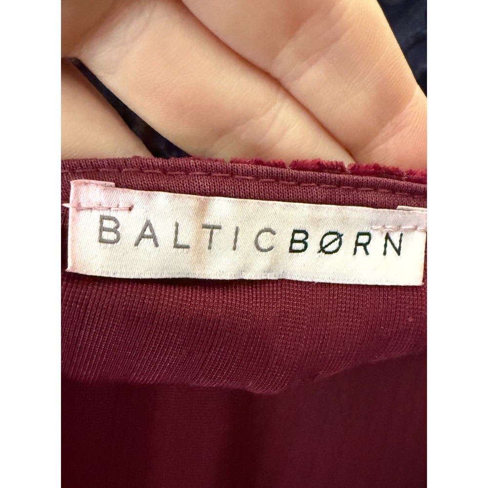 Baltic Born Maxi Dress Velvet Pleated Wrap Red Long Sleeve High Low Burgundy L - Picture 6 of 7